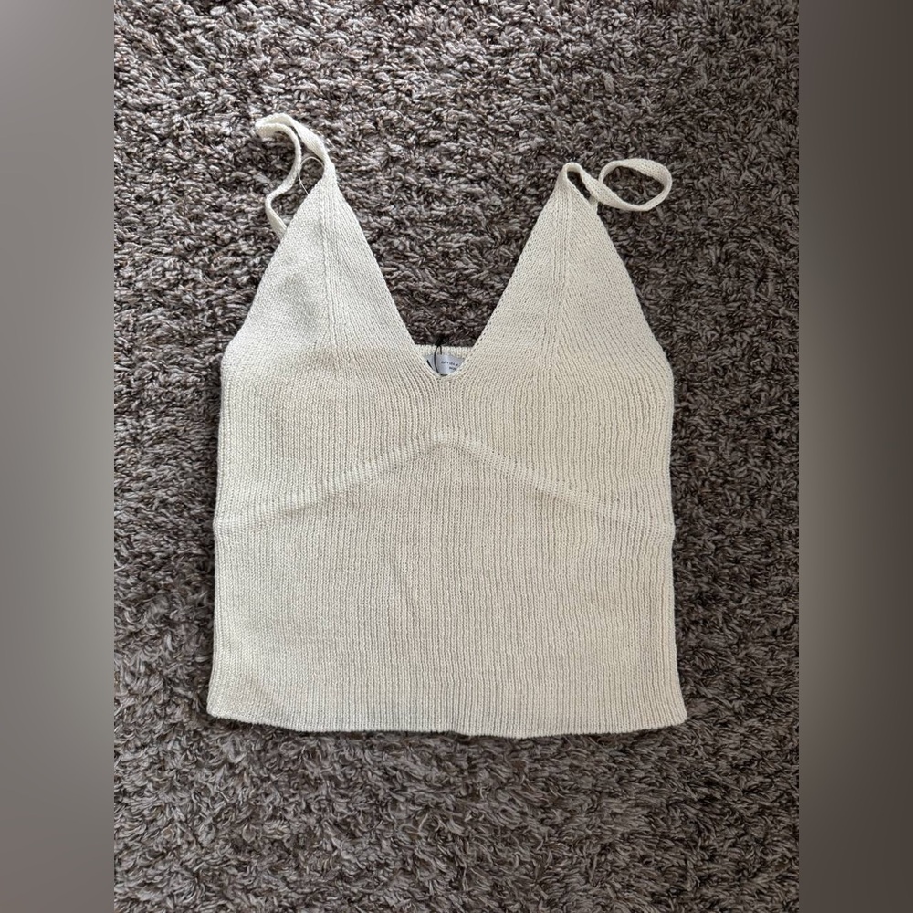 Zara Cream Ribbed Crop Camisole